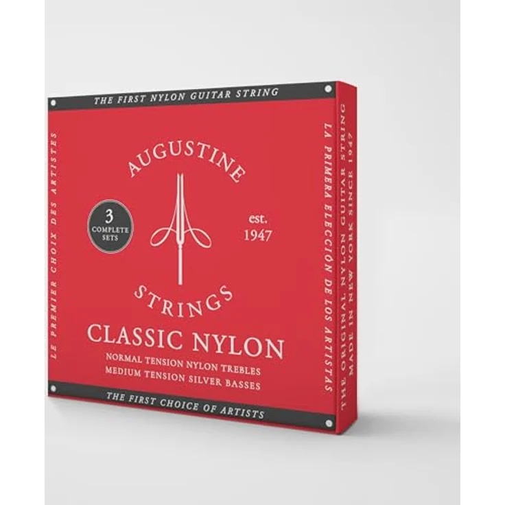 Augustine Klassikgitarre-Saiten Classic Red, 3x Satz normal/medium, Nylon-Diskantsaiten und versilberte Basssaiten – Bild 1