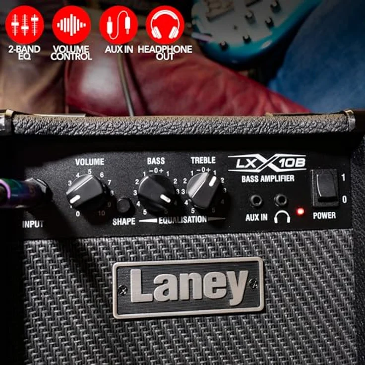 Laney LXB Series LX10B, Bass Guitar Combo Amp mit 10W Leistung und 5 Zoll Woofer, schwarz/red – Bild 2
