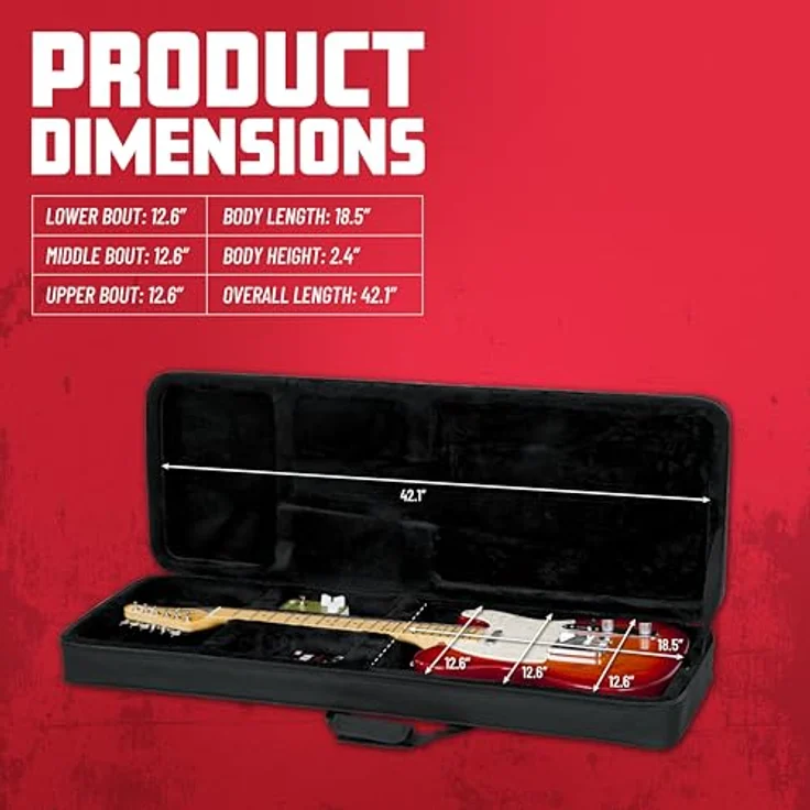 Gator Foam Case Electric Guitar, Gitarrenkoffer aus strapazierfähigem Nylon mit EPS-Schaumpolsterung, inkl. 2 Zubehörtaschen, abnehmbarer Schulterriemen, Maße: 107 cm x 32 cm x 6,1 cm, Gewicht: 2,90 kg – Bild 7