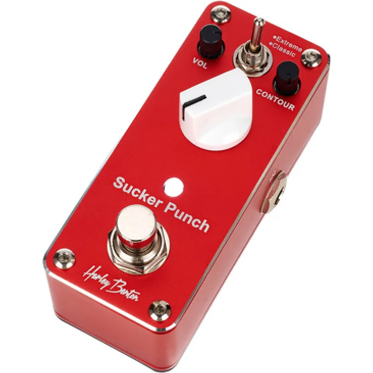 Harley Benton MiniStomp Sucker Punch, Overdrive-Pedal für E-Gitarre & Bass mit Metal-Distortion, True Bypass, massives Metallgehäuse