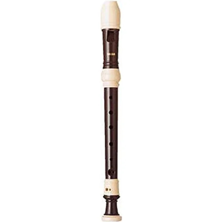 Yamaha YRS-32 B Soprano Recorder, barocke Griffweise, Doppel-Loch, dunkelbraun mit weißen Ringen, inkl. Tasche und Wischerstab