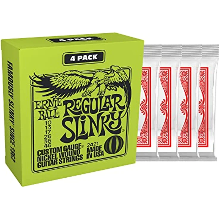 Ernie Ball Regular Slinky, E-Gitarrensaiten, Nickel Wound, 4er-Pack, Stärke 10-46, heller und ausgewogener Ton – Bild 3