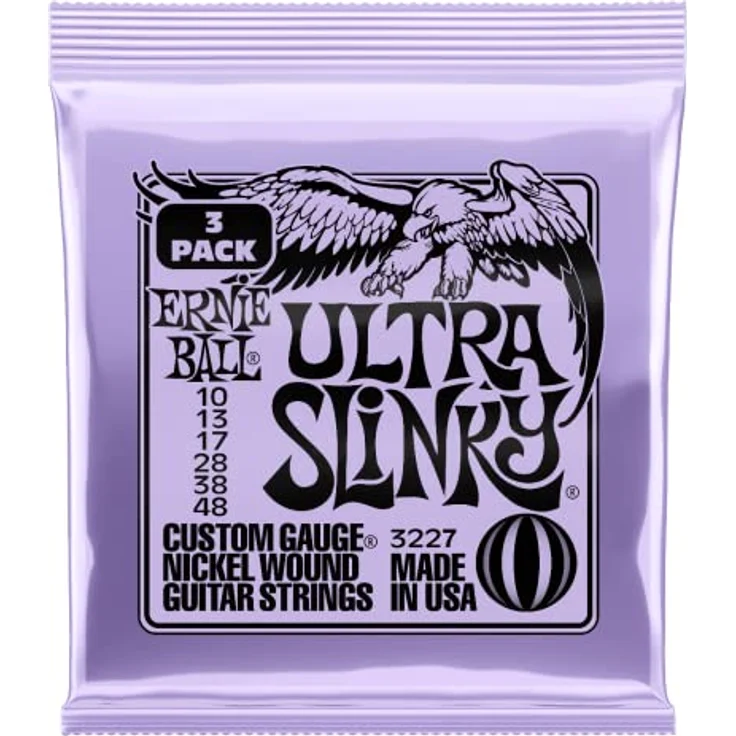 Ernie Ball Ultra Slinky Nickelwound E-Gitarrensaiten, 3er-Pack, Stärke 10-48, heller und ausgewogener Ton, hergestellt in Kalifornien, USA – Bild 1