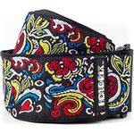 Jim Dunlop Gitarrengurt Hendrix Love Drop, Nylon, Schwarz und Rot, inspiriert von Jimi Hendrix mit hochwertigen Stoffen und authentischer Verarbeitung