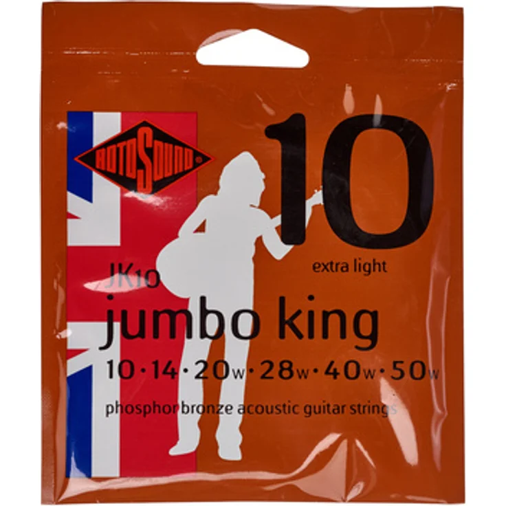 Rotosound JK10 Jumbo King, Phosphor Bronze Gitarrensaiten, 6-Saiter Satz, extra light Saitenstärken: .010" - .050"