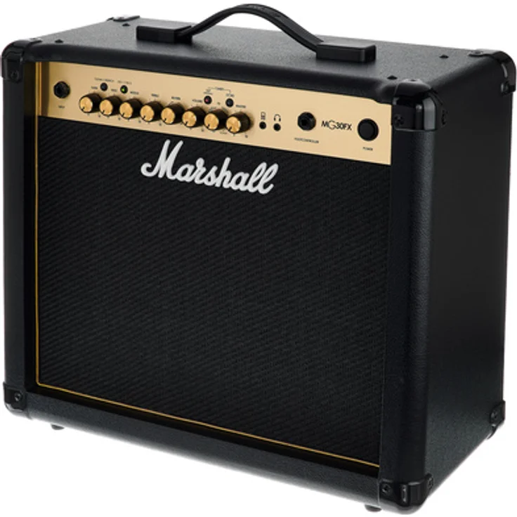 Marshall MG30GFX, E-Gitarren-Combo mit 30 Watt, 4 Kanälen, Digital Effekten und Reverbs, Schwarz/Gold