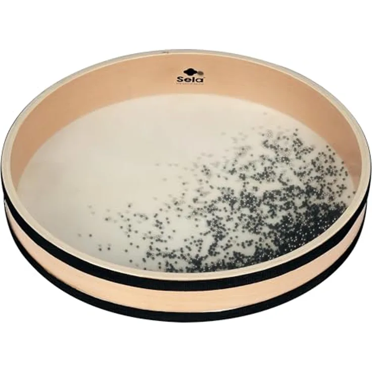 Sela 16" Ocean Drum, Percussion Instrument aus Buchenholz mit Kunststoff- und Naturfell, verschließbare Öffnung zum Befüllen