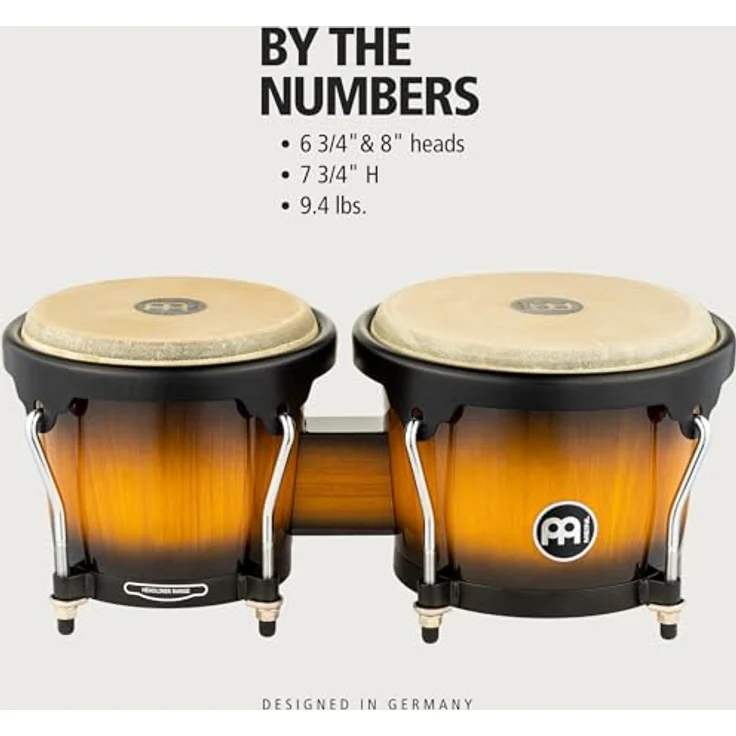 Meinl HB100VSB Bongo Set, 6 3/4" x 8" Holz Gummibaum, Vintage Sunburst (VSB) – Bild 6