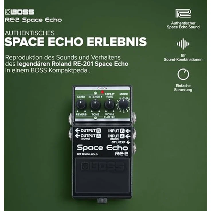 Boss RE-2 Space Echo Delay/Reverb, Effektpedal für E-Gitarre mit 11 Delay-Modi, inklusive Echo und Reverb, kompakte Bauweise – Bild 2
