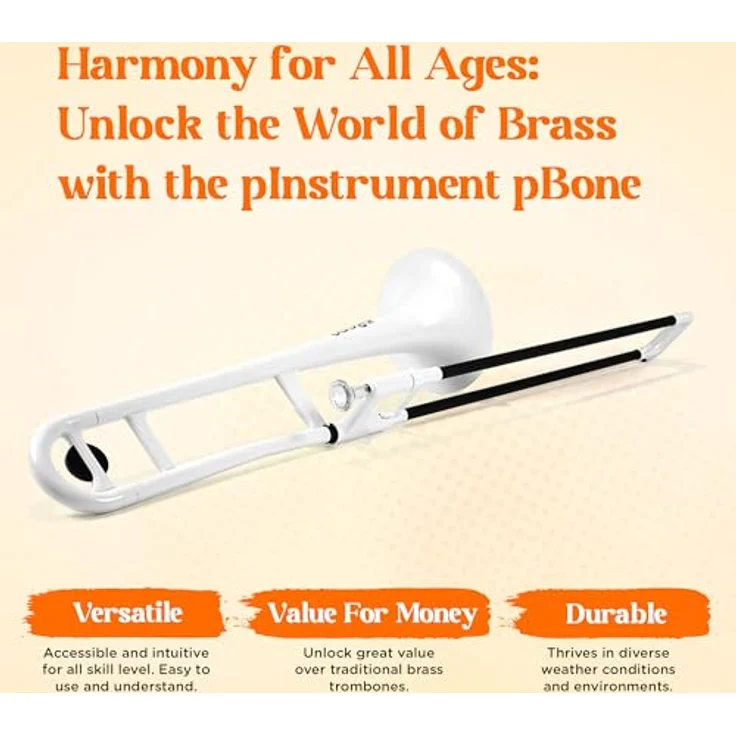 pBone music pBone White, Bb-Tenorposaune aus ABS-Kunststoff, leicht und ergonomisch, inklusive Mundstück und Gig Bag, Weiß – Bild 2