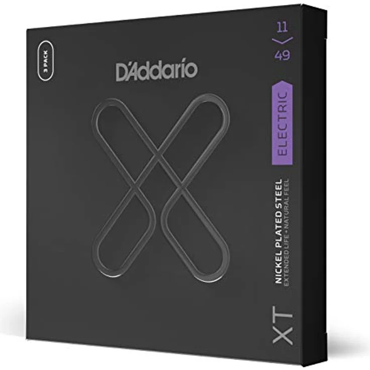 D'Addario XTE1149, vernickelte XT Stahlsaite für E-Gitarre, Medium 11-49, 3 Sätze, hervorragende Stimmstabilität und Korrosionsschutz – Bild 1