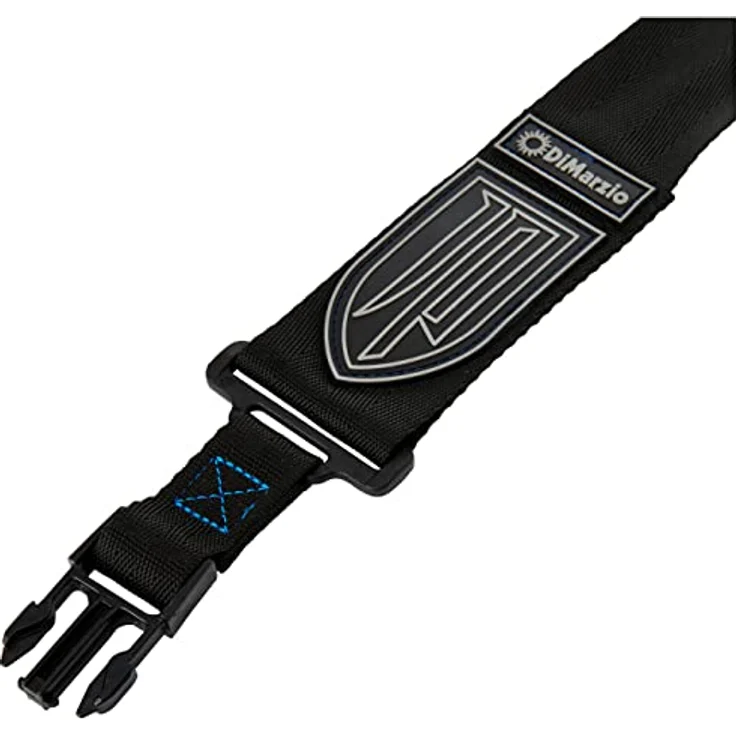 DiMarzio DD2200JPBKBLS John Petrucci Cliplock Gitarrengurt aus Nylon, schwarz mit blauen Nähten, 89-130 cm Länge, inkl. 3 Dunlop-Plättchen – Bild 2