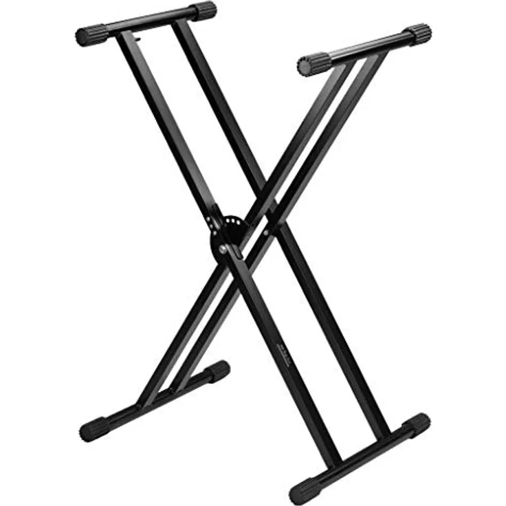 IMG Stageline KS-85/SW Universalständer für Musikinstrumente, schwarz, doppelstrebige Stahlausführung mit Lock-In und 7 Rasterstellungen, höhenregulierbare Füße, Tragfähigkeit 50 kg
