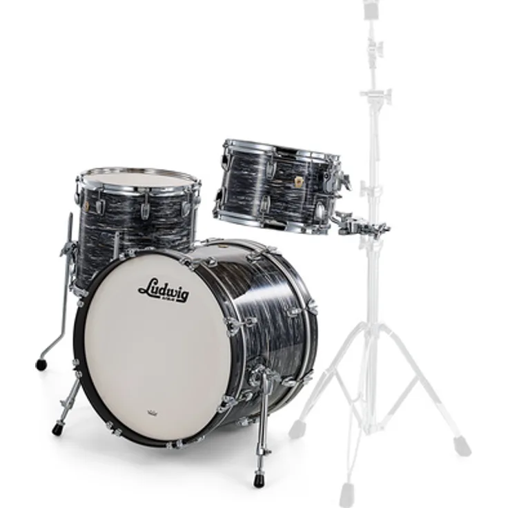 Ludwig Classic Maple Downbeat, 100% Ahornschlagzeug Set in Vintage Black Oyster Pearl, 20"x14" Bass Drum, 12"x08" Tom, 14"x14" Standtom, made in USA