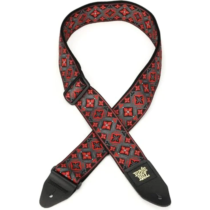 Ernie Ball Red King Jacquard Strap, stabiler Gitarrengurt aus Polypropylen mit Leder-Enden, extra lang von 104-182 cm, rot – Bild 2