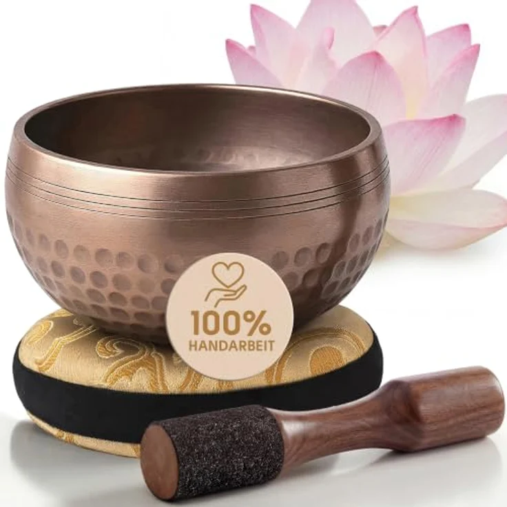 Silent Mind Klangschale Ø9 cm, handgefertigtes Bronze Komplett-Set mit Kissen und Klöppel, klarer Klang, ideal für Meditation und Achtsamkeit – Bild 1