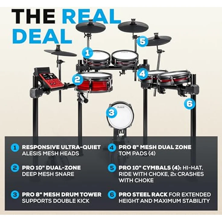 Alesis Nitro Pro XL, E-Drum Kit mit Mesh Heads, 10" Snare, 4x 8" Toms, Bluetooth Audio und 551 Sounds – Bild 4