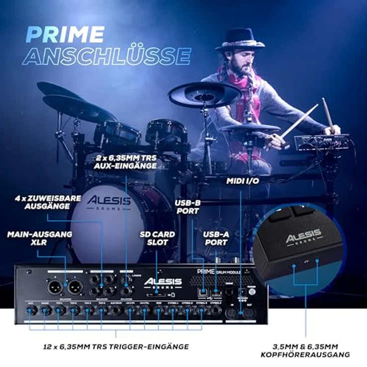 Alesis Strata Prime E-Drum Kit, professionelles E-Drum Set mit 10,1" Touch Display, BFD Sound Engine, 440 Kit Pieces, 40 GB Speicher, 20" Bass Drum und 14" aktives Hi-Hat System – Bild 5