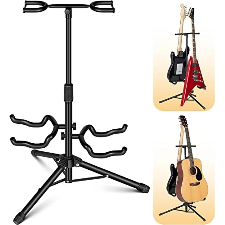 CAHAYA Gitarrenständer CY0321, verstellbarer klappbarer Bodenständer für 2 Akustik- und E-Gitarren, Bässe und Banjos, mit stabiler Konstruktion und dicker Polsterung