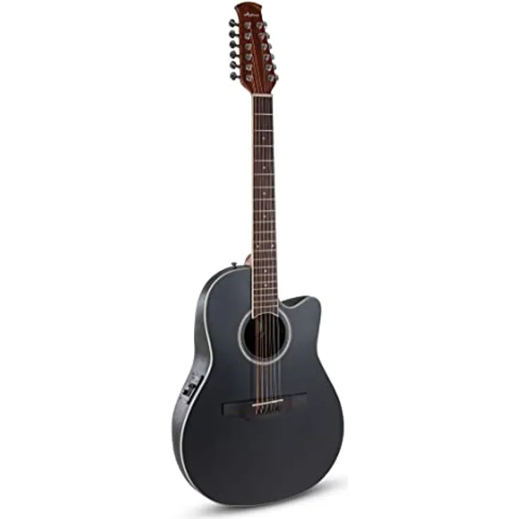 Applause E-Akustikgitarre Traditional AB2412 Mid Cutaway 12-string, Black Satin, Fichtendecke, AP3TP Preamp mit 3-Band EQ, Lyrachord Roundback Korpus