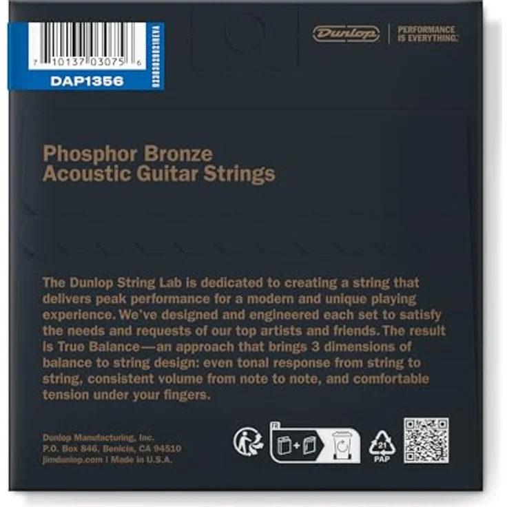 Dunlop Phosphor Bronze Acoustic Set 13-56, Saitensatz für Akustikgitarre, warmer Klang, Made in USA – Bild 2