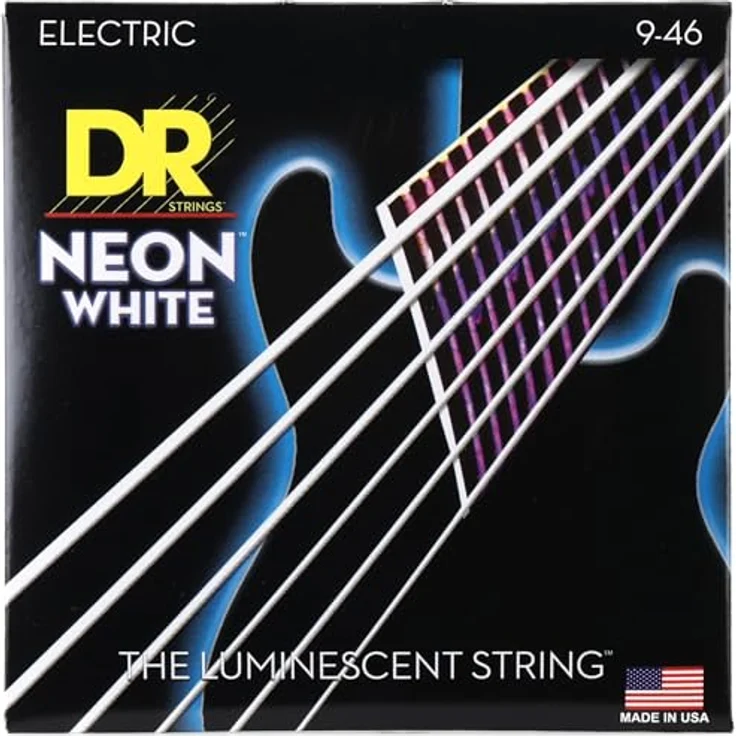 DR Strings - farbige Gitarren Saiten - Neonweiß, 009-046 mit K3-Beschichtung für verbesserte Klarheit und Langlebigkeit