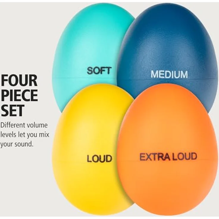 Meinl Percussion Egg Shaker Set, 4 Lautstärken (Weich - Türkis, Medium - Dunkelblau, Laut - Gelb, Extra Laut - Orange), Musikinstrument aus Kunststoff, Mehrfarbig (ES-SET-2) – Bild 2