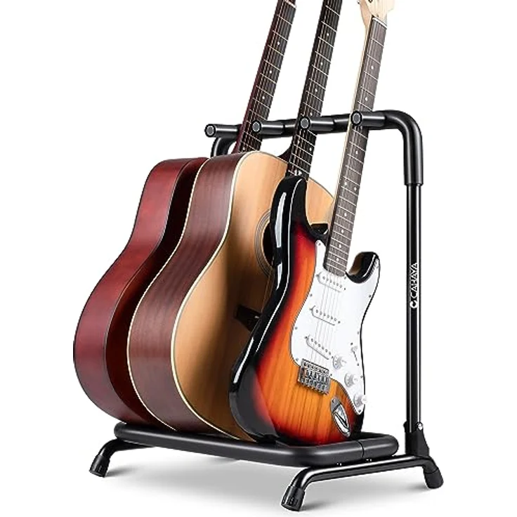 CAHAYA Klappbarer 3er Multiple Gitarrenständer, robuste Metallstruktur mit dicker Schaumstoffpolsterung, geeignet für alle Gitarrentypen, CY0344 – Bild 1