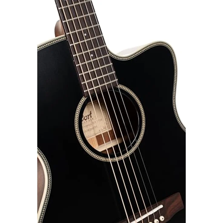 Cort Essence OC4 Black Top, Westerngitarre mit massiver Sitka-Fichtendecke, Mahagoni Korpus und Fishman Presys VT System, schwarz/natur – Bild 5