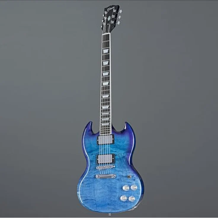Gibson SG Modern BBF, E-Gitarre mit Mahagoni Korpus, AA-geflammter Ahorndecke, Ebenholz Griffbrett und Burstbucker Pro Pickups, Farbe Blueberry Fade, inkl. Koffer, Made in USA – Bild 7