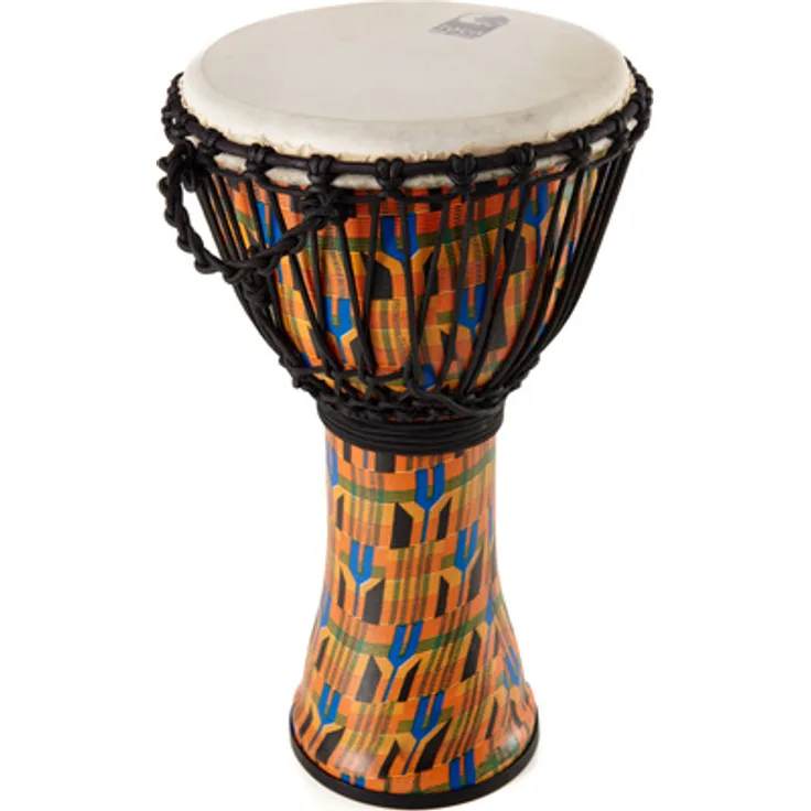 Toca SFDJ-10K 10" Freestyle Djembe, Kente-Farbe, Kunststoffkessel mit Ziegenfell, Schnurspannung für Gruppen und Bildungseinrichtungen