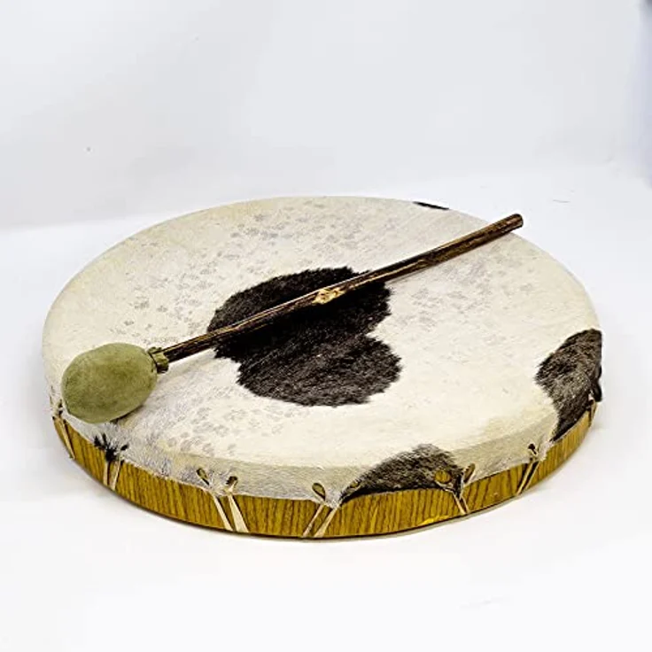Terre Shaman Drum Goat Skin 40cm, runde Schamanentrommel aus Ziegenhaut mit Mahagoni-Rahmen, dunkler Klang, inklusive Schlägel – Bild 1