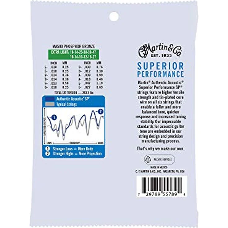 Martin Authentic Acoustic Gitarrensaiten Superior Performance, 12er Set Extra Light 10-47, Phosphor-Bronze 92/8 – Bild 2