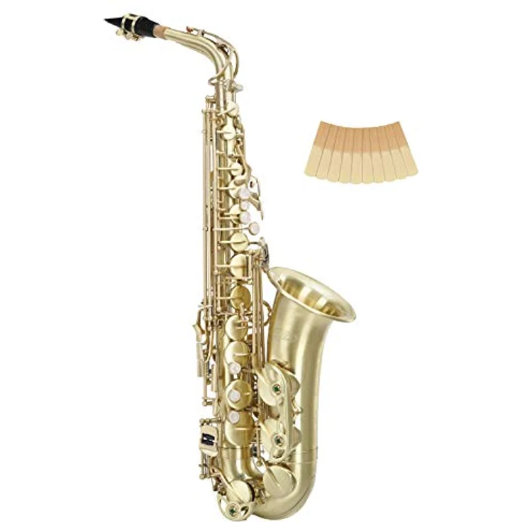 Classic Cantabile AS-450 Brushed Eb Altsaxophon Set, Altsaxophon aus Messing, hand matt gebürstet mit Hoch-Fis-Klappe und ergonomischer Klappenmechanik – Bild 1
