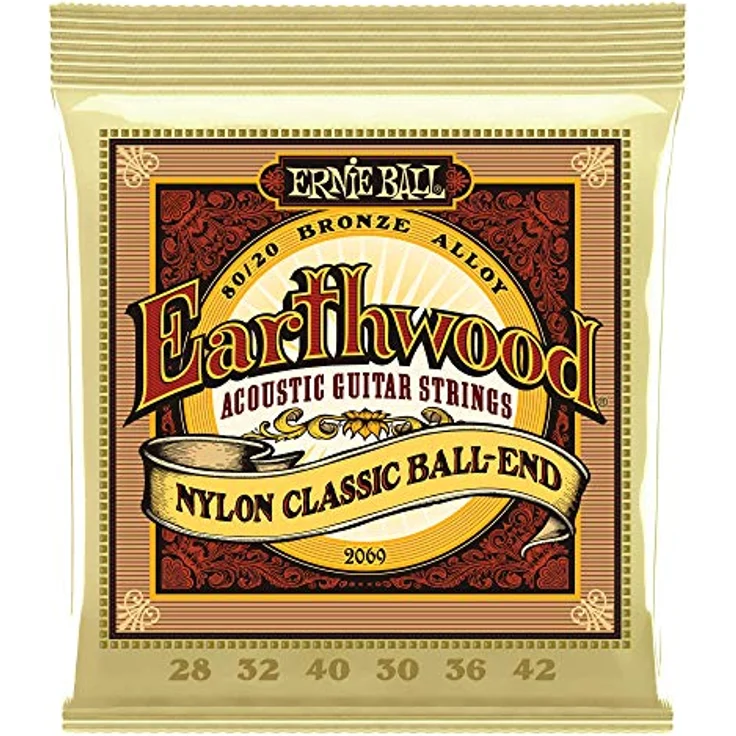 Ernie Ball Earthwood Nylon-Saiten für Folk-Gitarre, 80/20 Bronze, Kugelende, Stärke 28-42, transparent und goldfarben – Bild 1
