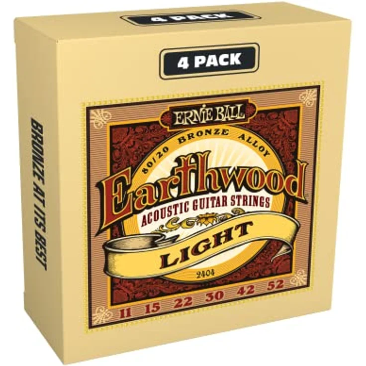Ernie Ball Earthwood Light 80/20 Bronze Gitarrensaiten für Westerngitarre, 4er-Pack 11-52 Stärke, heller Klang und frische Verpackung – Bild 1