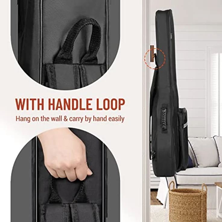 CAHAYA Konzertgitarrentasche CY0288, 99.1 cm Gigbag Softcase mit 6mm Polsterung, Große Fronttasche und Reflexbändern, Schwarz – Bild 5