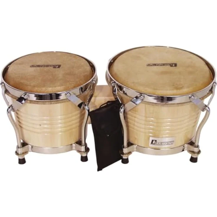 DIMAVERY BG-67 Bongo Set 6,5" + 7,5" natur, mit traditionellen Spannreifen und zwei Naturfellen