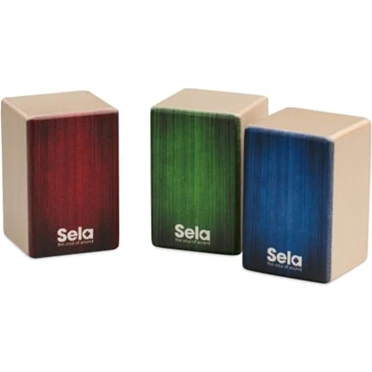 Sela SE 108 Mini Cajon Shaker Set, Percussion Instrument mit klaren Klang, Ahornkorpus, Farben: rot / grün / blau – Bild 2