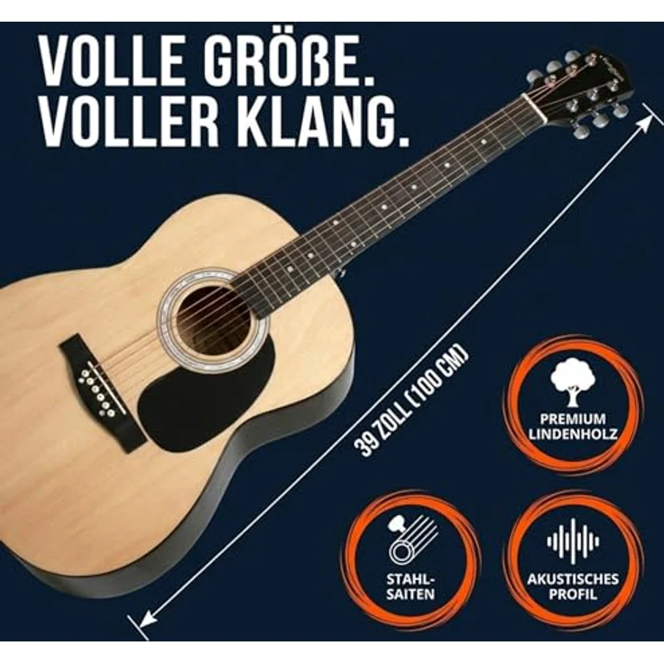 Martin Smith Akustikgitarre, Westerngitarre in Natur mit Gitarrenständer, Tuner, Gig Bag, Gurt, Plektren und Saiten – Bild 5