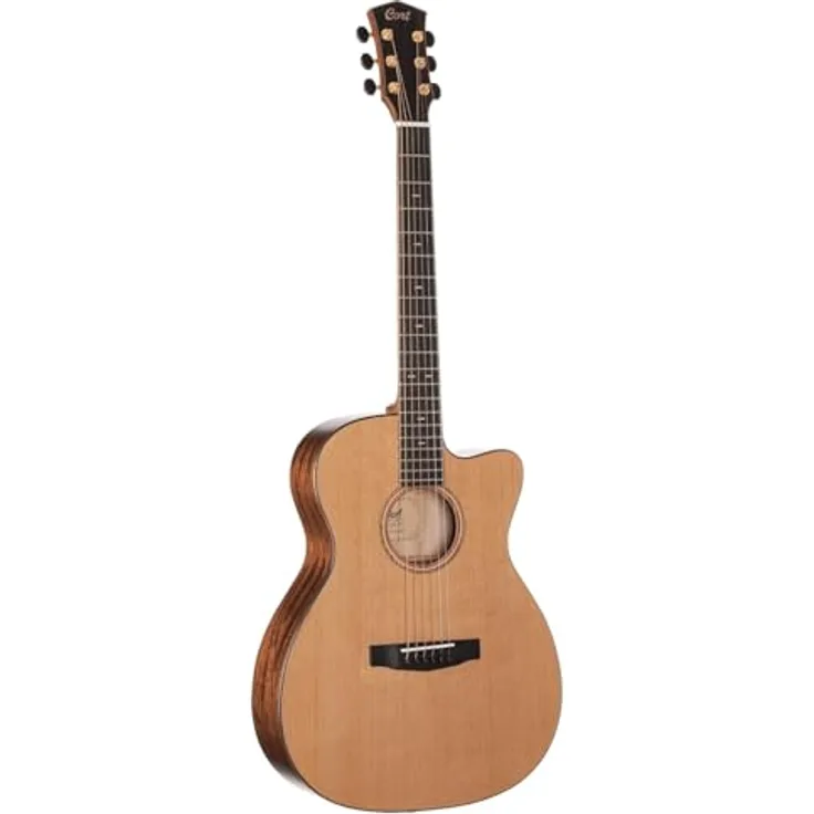 Cort Flow-OC, Elektro-Akustikgitarre mit solidem Zedaranfang und Mahagoni-Korpus, natürliche Satin-Finish, Auditoriumform mit Cutaway