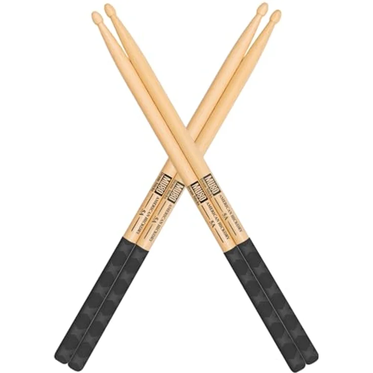 MUSO American Hickory Schlagzeugstöcke 5A, rutschfester Gummigriff, 2 Paar, für vielseitiges Spiel – Bild 1