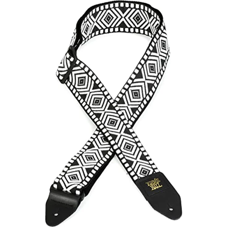 Ernie Ball White Savannah Jacquard Strap, Gitarrengurt aus stabilem Polypropylen mit hochwertigen Leder-Enden, extra lang 104-182 cm – Bild 2