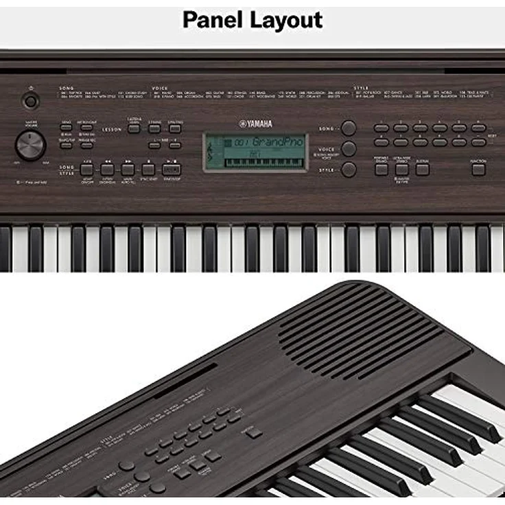Yamaha Digital Keyboard PSR-E360DW, dunkle Walnuss – 61 anschlagdynamische Tasten, 400 Instrumentenklänge, Portable Einsteiger-Keyboard mit Lernfunktionen – Bild 4