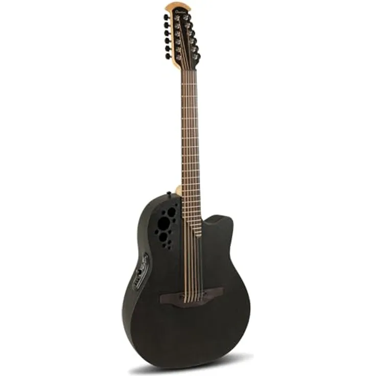 Ovation Pro Series Elite 2058-TX-5-G, 12-saitige Akustikgitarre mit massiver Fichtendecke, Contour Bowl Body, schwarzem Textur-Finish und OPPro Preamp