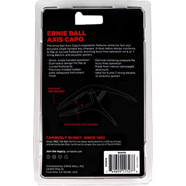 Ernie Ball Axis 2-in-1 Wendbarer Kapodaster für Akustik- und E-Gitarre, robuste Aluminiumkonstruktion, Weiß – Bild 3