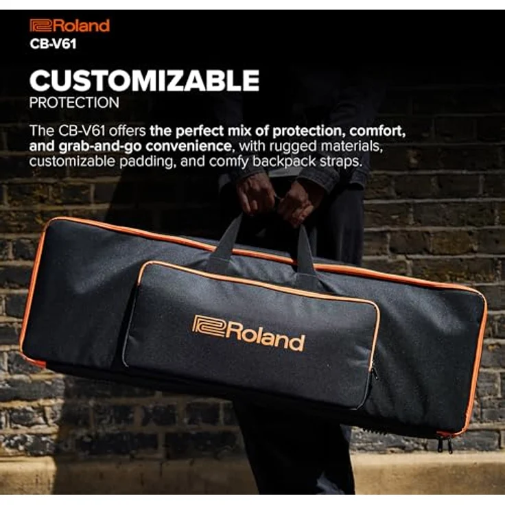 Roland CB-V61, Vielseitige Tragetasche für 61-Tasten-Keyboards aus robustem Polyester mit herausnehmbaren Polstern und Rucksackgurten – Bild 3