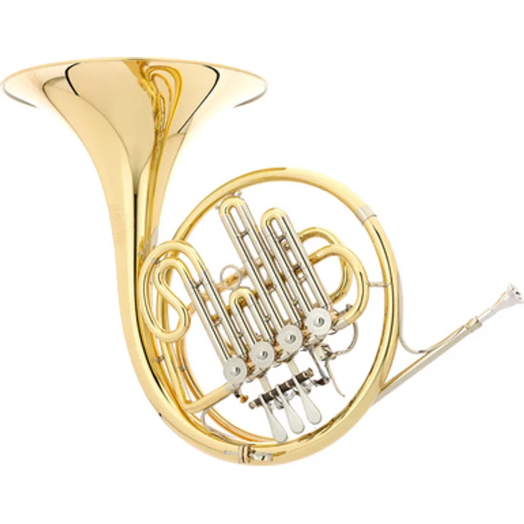 Hans Hoyer 704-L Bb-Waldhorn mit A-Stopfventil, Neusilber Zügen, Goldmessing Mundrohr und verstellbarem Daumenhaken, klar lackiert