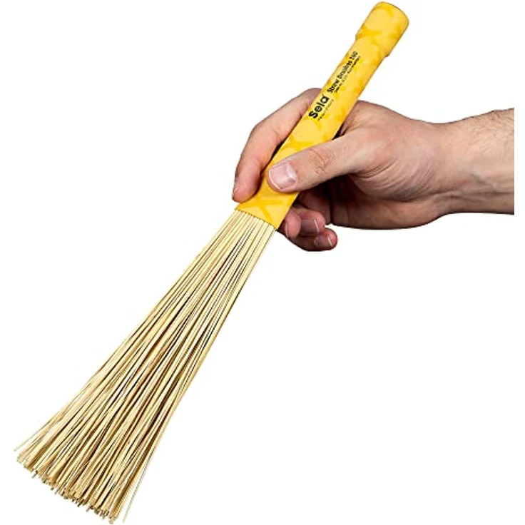 Sela Straw Brushes 180, Drumsticks aus europäischer Sorghumhirse, mit Pro Grip Rubber Griff, Länge 360 mm, vielseitig einsetzbar auf Cajon, Hi-Hat oder Snare, Made in Germany – Bild 2