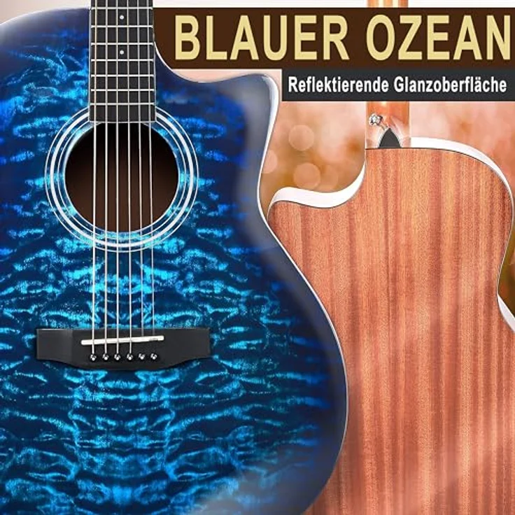 Pyle 4/4 Akustikgitarre mit Cutaway, Glänzend, Massive Fichtendecke, inklusive Zubehör & Digitalem Stimmgerät – Ideal für Einsteiger & Musikschule – Bild 4